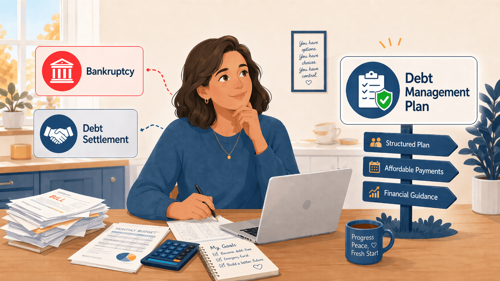 How to Choose Among Debt Relief Options: Bankruptcy, Debt Settlement, or a Debt Management Plan?